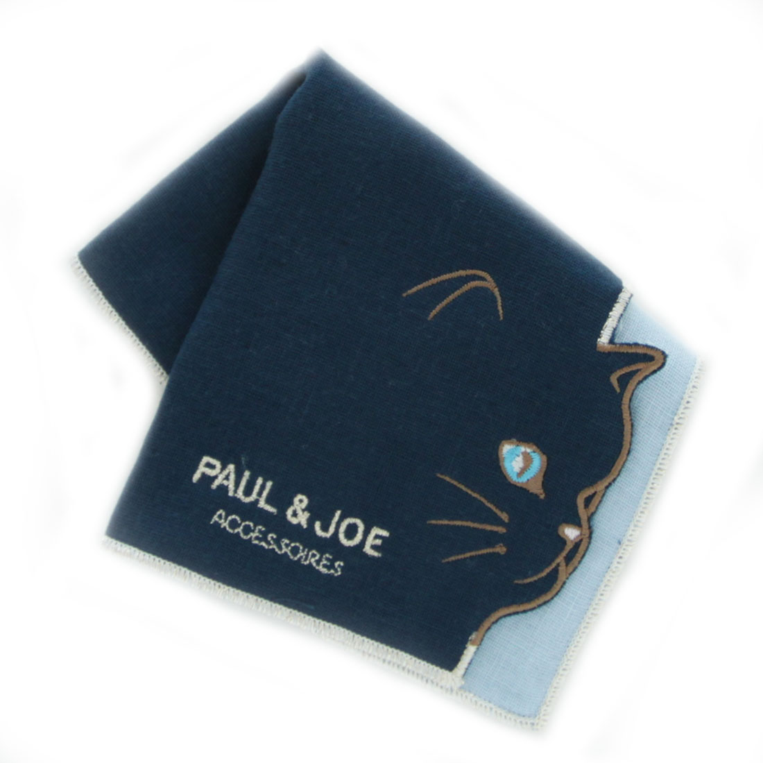 PAUL&JOE ACCESSOIRES ハンカチ M キャットフェイス ネイビー