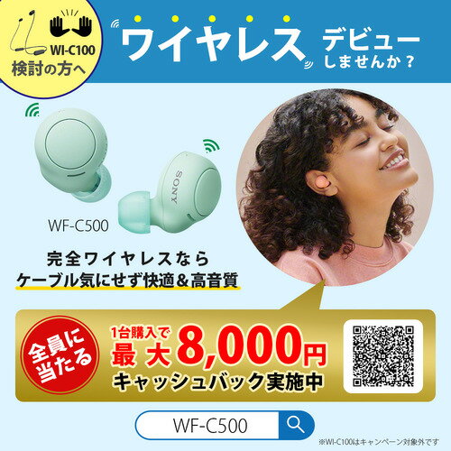 SONY ワイヤレスイヤホン WI-C100(W)