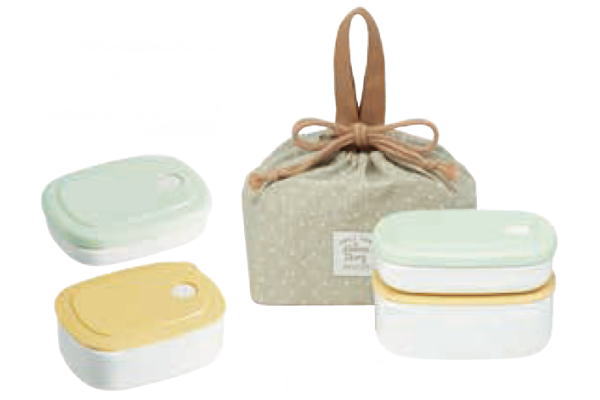 スケーター｜Skater 巾着付き冷凍作りおき容器 くすみグリーン×イエロー ご飯200ml おかず320ml KSLGD1 電子レンジ対応/食洗器対応