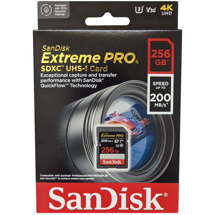 SANDISK 256GB Extreme PRO SDXC UHS-I メモリーカード - C10、U3、V30、4K UHD、SDカード SDSDXXD-256G-GN4IN