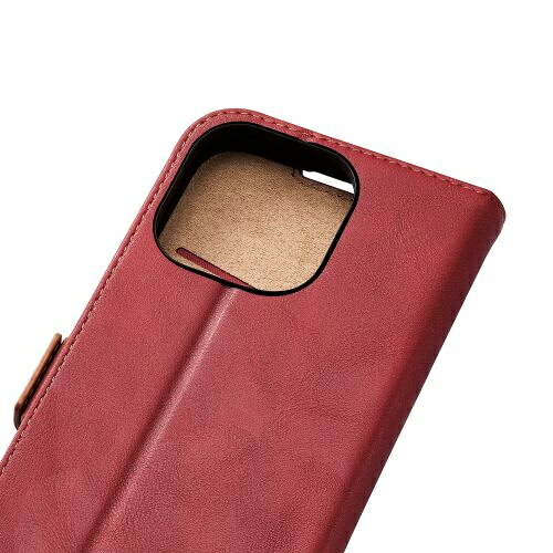 ELECOM iPhone 14 Pro用 ソフトレザーケース 耐衝撃 ステッチ レッド PM-A22CPLFYRD