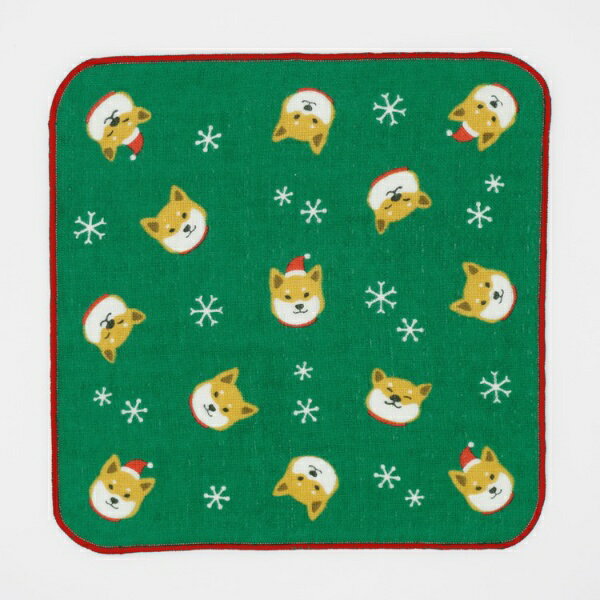 ガーゼタオル ミニタオル サンタシバタ クリスマス グリーン いぬ フレンズヒル 汗拭きタオル かわいい