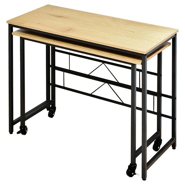 パソコンデスク 約幅900mm ナチュラル スチールパイプ キャスター付き メラミン ネストデスク 組立品 チェア別売 リビング