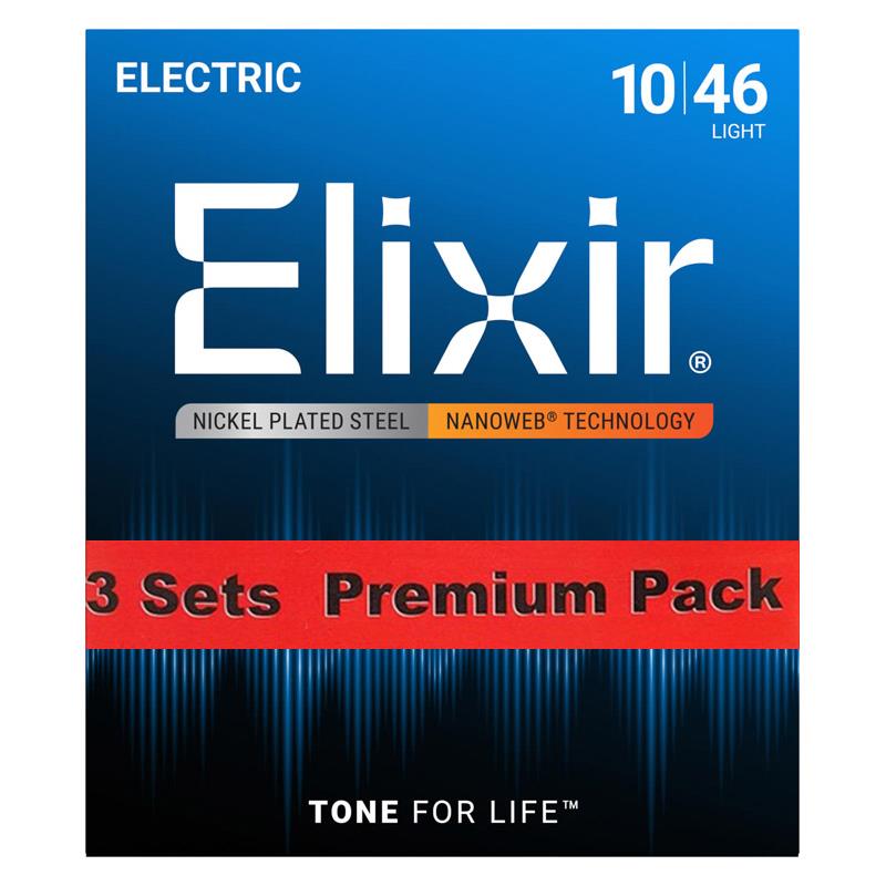 ELIXIR Electric Nickel Plated Steel with NANOWEB Coating 3SET PACK #12052 (Light/10-46)
