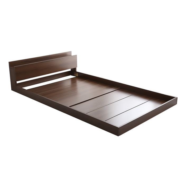 フロアベッド セミダブル 幅128.5cm ウォールナット 宮付き デザイン 2口コンセント付き ベッドフレーム ベッドルーム 組立品