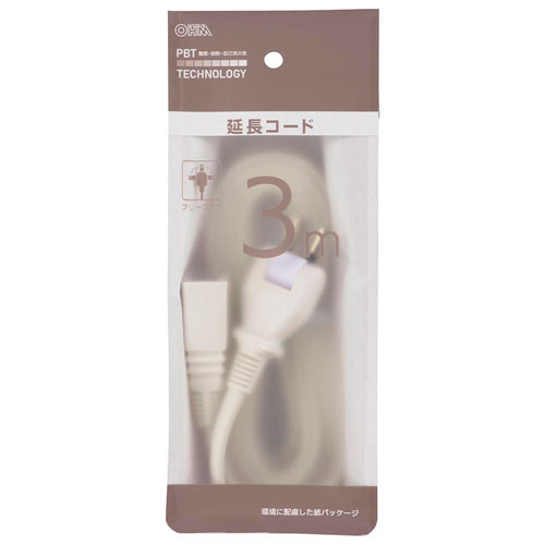OHM 延長コード3m フリープラグ ホワイト HS-T13SP22