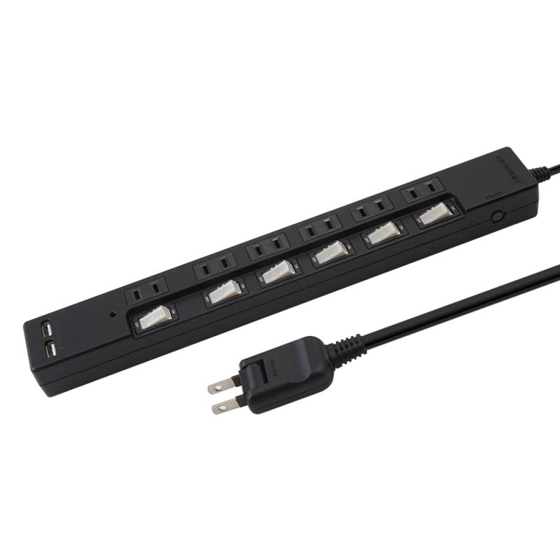 スタイルド USB充電付き 電源タップ コンセント 6個口 コード2m ブラック