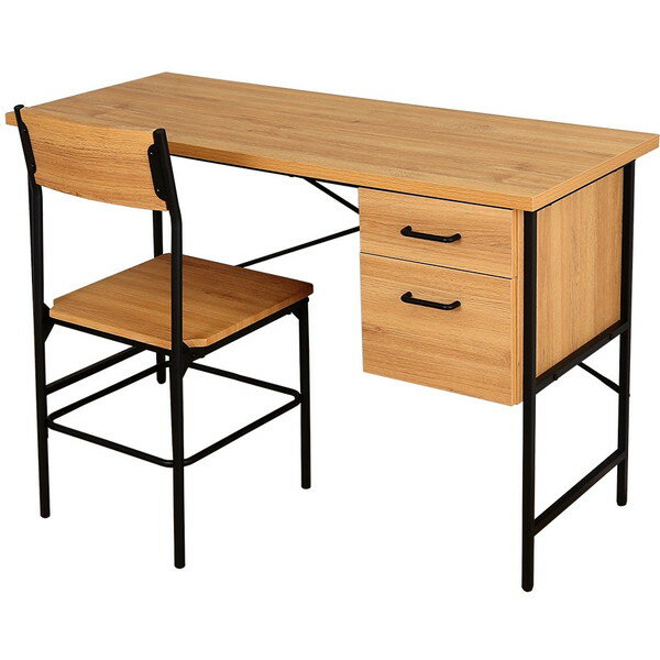 パソコンデスク＆オフィスチェア 約幅120cm シャビーオーク スチール 引き出し付き デスク＆チェア セット 組立品 リビング