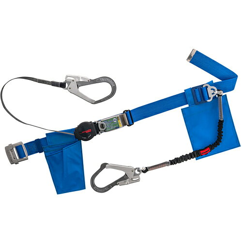 藤井電工 TSUYORON 胴ベルト型墜落制止用器具 巻取タイプ 補助ロープ2丁掛け仕様 ロック機構付きワン・ハンドリトラ+伸縮式補助ロープ 青 Mサイズ 幅50MM×長さ1…
