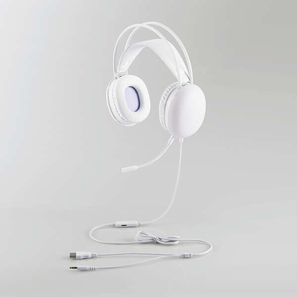エレコム ELECOM ゲーミングヘッドセット 有線 3.5mm LED ライト PS5/PS4 switch対応 軽量 ボリュームコントローラー付き ホワイト HS-G09STWH