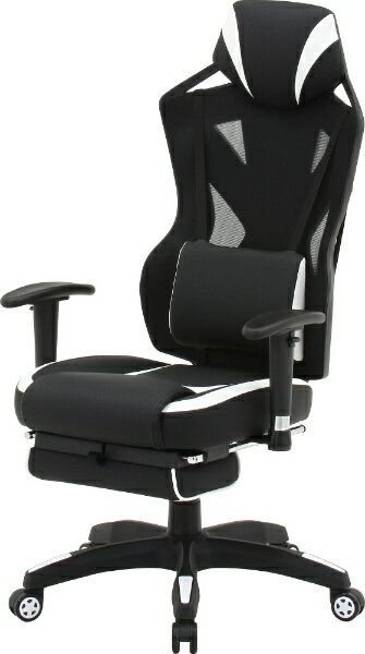 不二貿易 メッシュゲーミングチェア レイズ フットレスト付き ホワイト 19037