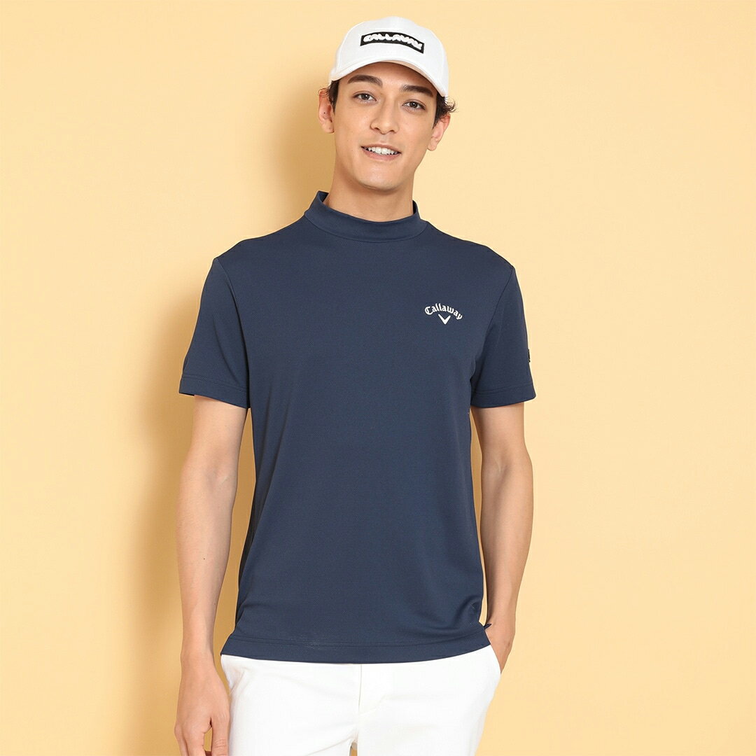 C24134126-1120-M キャロウェイ メンズ 裏クール アイレットカノコモックネックシャツ ネイビー・サイズ：M CALLAWAY