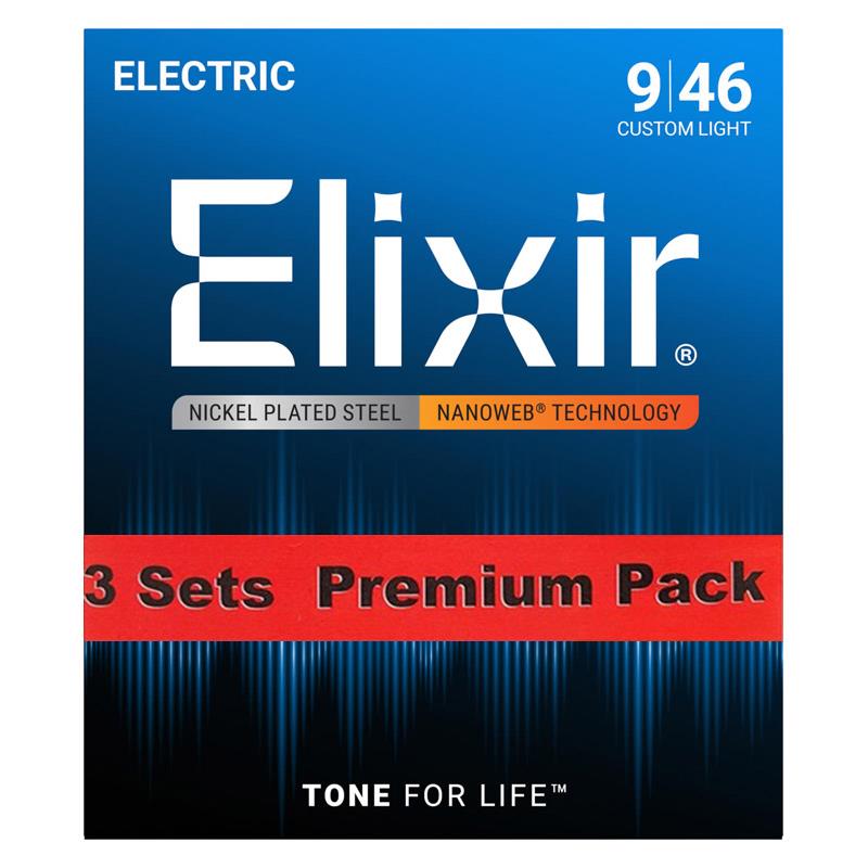 Electric Nickel Plated Steel with NANOWEB Coating 3SET PACK #12027 Custom Light/09-46 ELIXIR