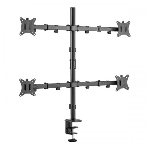 グリーンハウス 液晶モニターアーム 4画面 2×2 クランプ/グロメット式 ブラック GH-AMEN4-BK