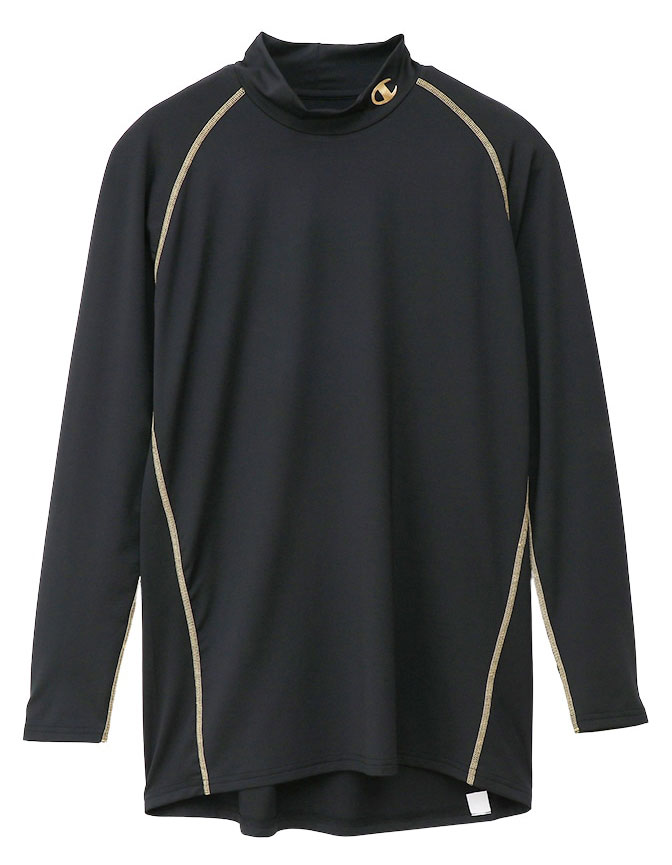 チャンピオン モックネックロングスリーブTシャツ ブラック×ゴールド・サイズ：LL CM4HY261-981-LL