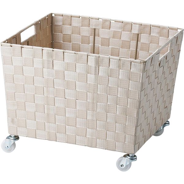 ちどり産業 PP ストレージアイテム フタ付きバスケット キャスター付き ベージュ SF-911BG 2031638