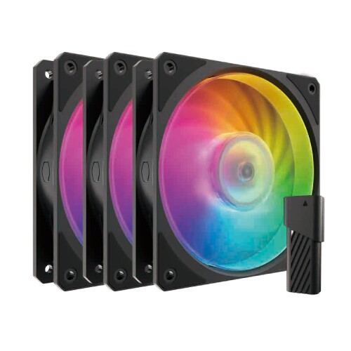 COOLER MASTER｜クーラーマスター ケースファンx3 120mm /2400RPM ＋コントローラー Mobius 120P ARGB 3-Pack Fan Kit ブラック MFZ-M2DN-243P2-R1