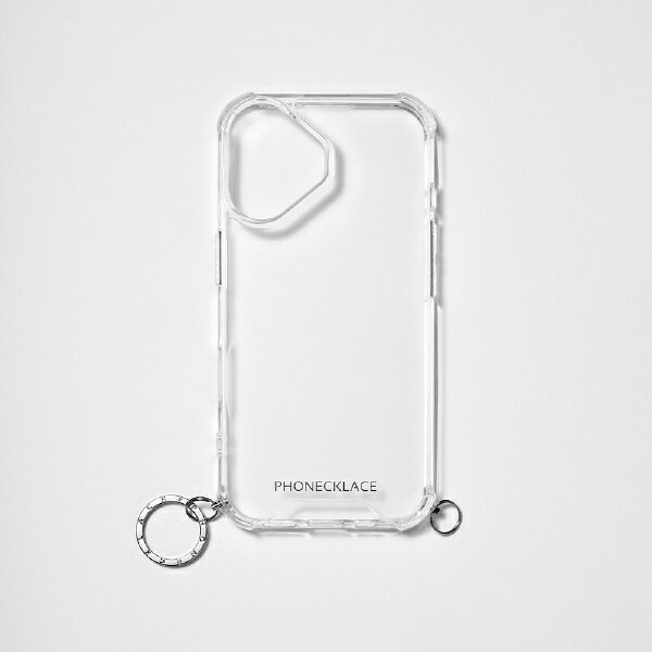 PHONECKLACE iPhone 16用 チェーンショルダーストラップ付きクリアケース シルバー PN27186I16