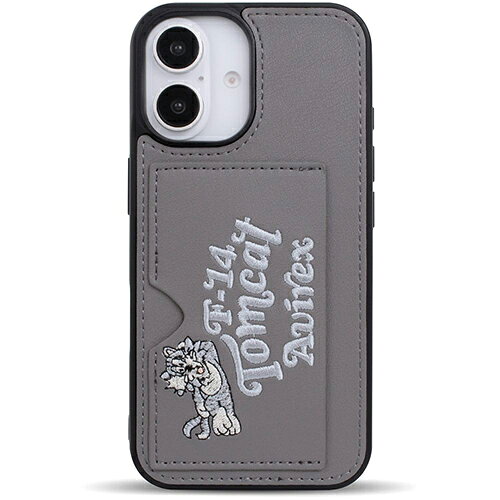 エム・ディー・シー エムディーシー md755632 iPhone16用 AVIREX ポケット付き背面ケース 刺繍 グレー