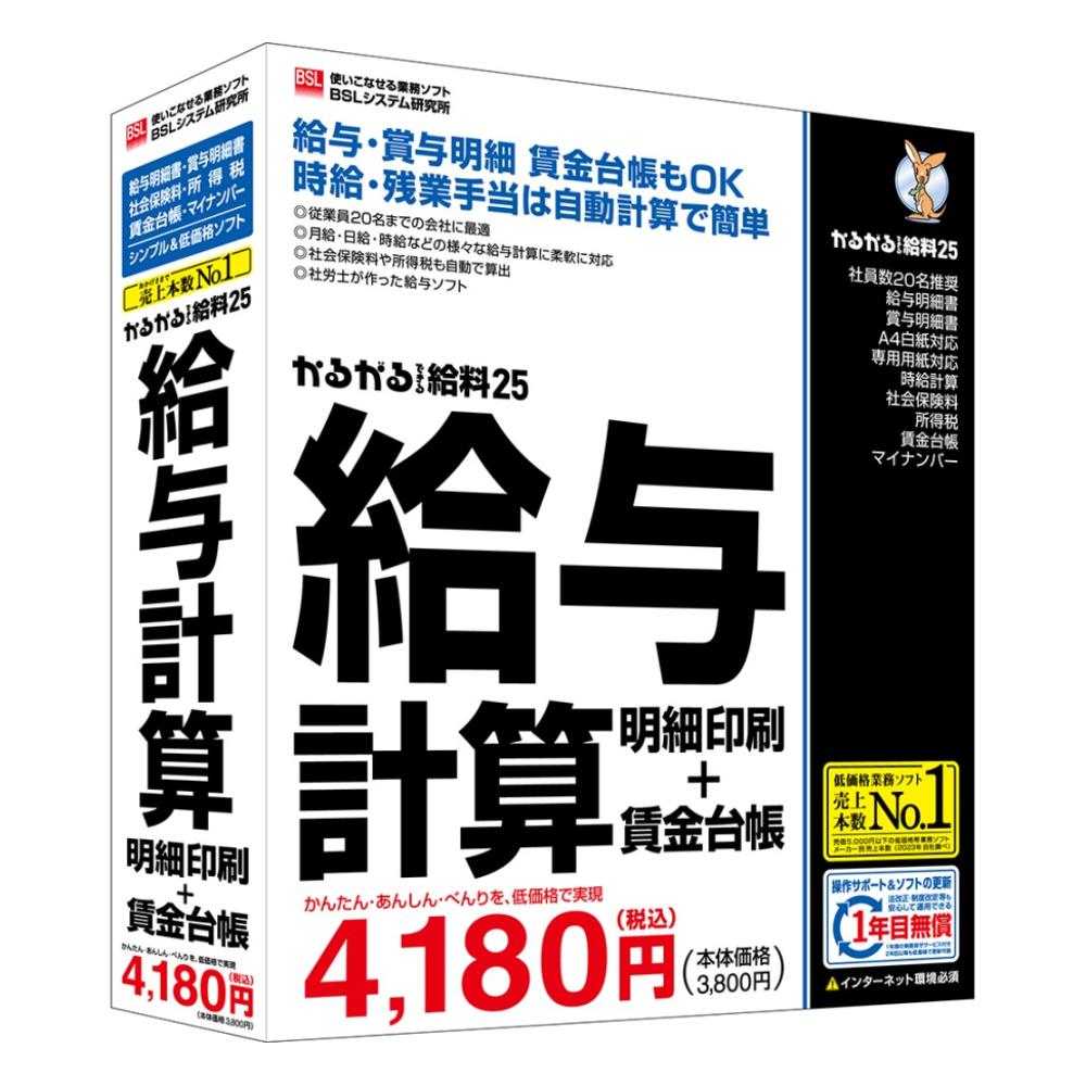 BSL かるがるできる給料25 給与計算・明細印刷＋賃金台帳