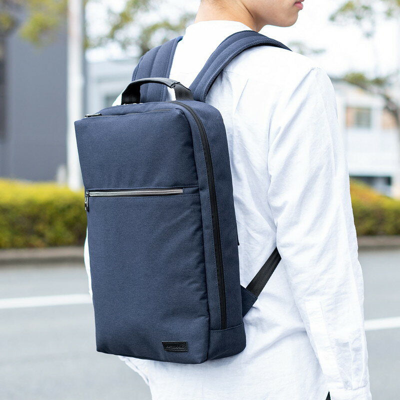 サンワサプライ ビジネスリュック 薄型 レインカバー付 ネイビー BAGBP024NV