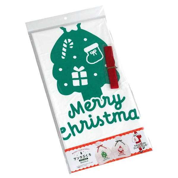 PEサンタ袋 リボン付 クリスマスパーティー柄 80×65cm 100均一 100均