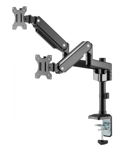 グリーンハウス 液晶モニターアーム メカニカルスプリング 2画面 クランプ/グロメット式 ブラック GH-AMEV2H-BK
