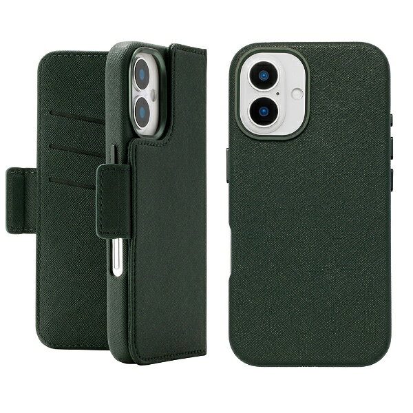 ユニケース iPhone 16用2Way Mag Flip Case グリーン UNI-CSDIP24M-2MFGN