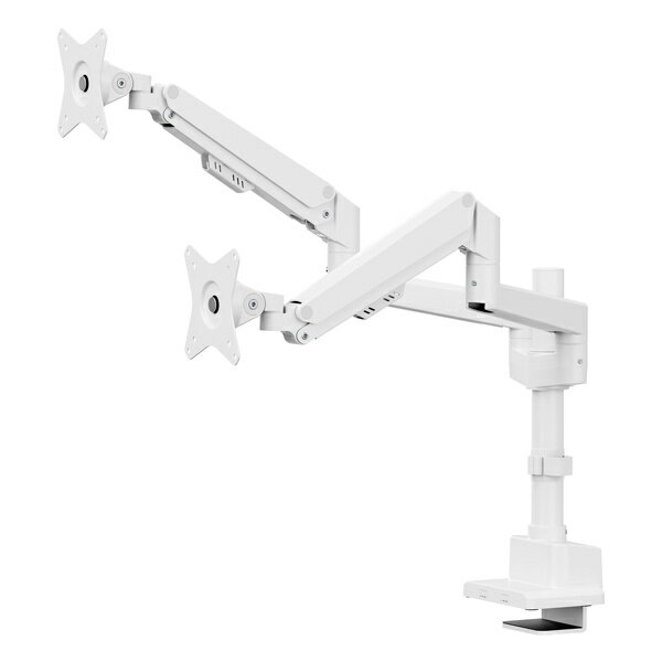 GREEN HOUSE｜グリーンハウス モニターアーム 2画面 /17～32インチ ガススプリング式 4軸モデル クランプ/グロメット式 ホワイト GH-AMEP2H-WH
