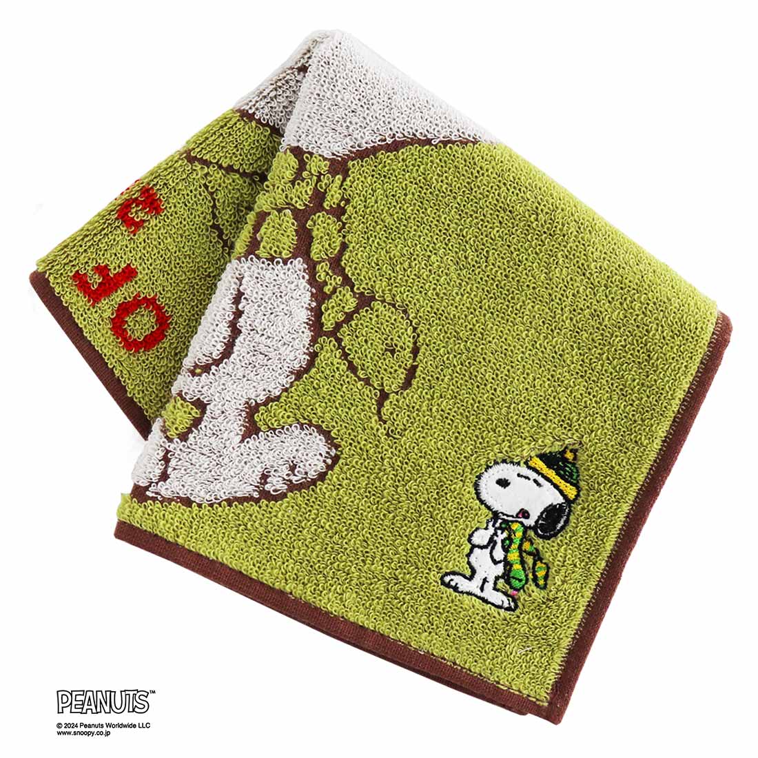 スヌーピー　タオルハンカチ　干支　巳　グリーン