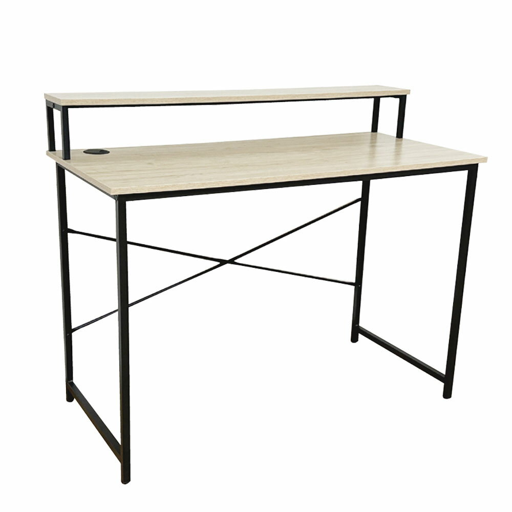 後藤家具物産・大川リビング木工社 ブラックアイアンと古木風3Dシートのモダンな幅110cmの棚付きデスク KD-LOLLY-110TD