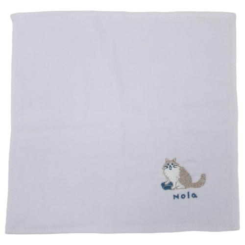 アニマル刺繍タオルハンカチ ミニタオル ノラ ねこ ミントイン 汗拭きタオル かわいい