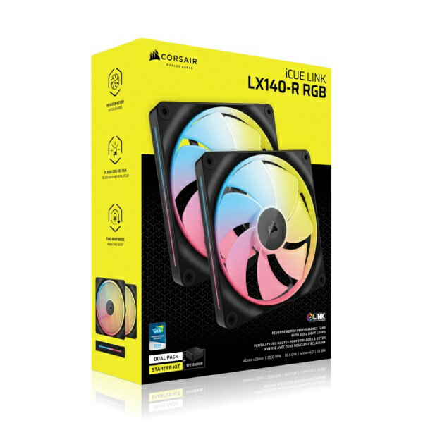 CORSAIR｜コルセア ケースファンx2 140mm /2000RPM iCUE LINK LX140-R RGB Dual Fans Reverse Starter Kit ブラック CO-9051052-WW