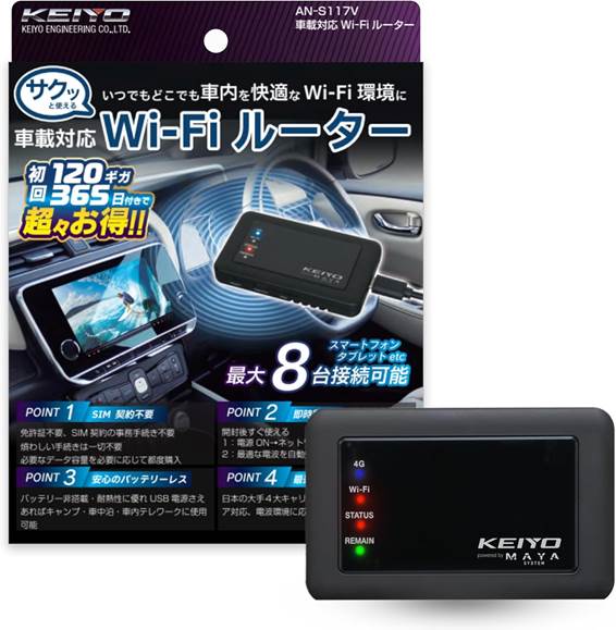 KEIYO ケイヨー AN-S117V SIM契約不要 車載対応Wi-Fiルーター サクッとWi-Fi 初回120GB付 ANS117V