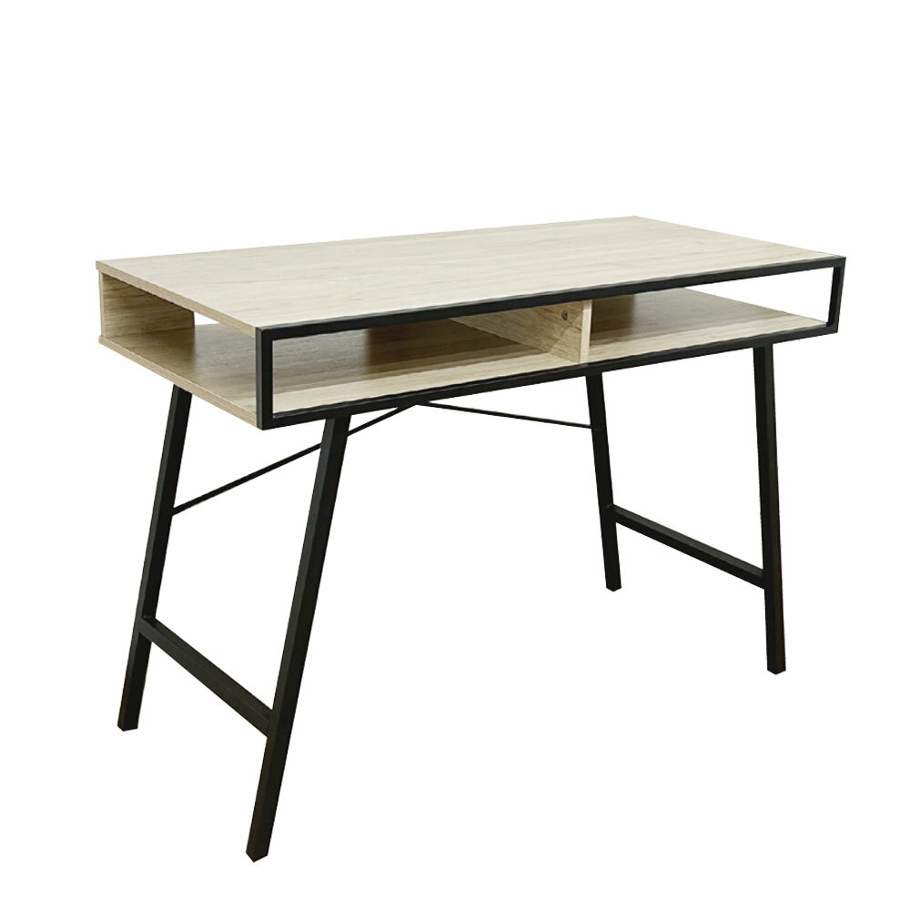 後藤家具物産・大川リビング木工社 ブラックアイアンと古木風3Dシートのモダンな幅110cmの収納付きデスク KD-LOLLY-110SD