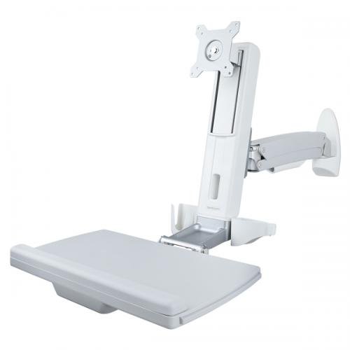 StarTech.com モニターアーム 一画面 壁面固定 キーボードトレイ付 最大 27インチ WALL-WORKSTATION-S