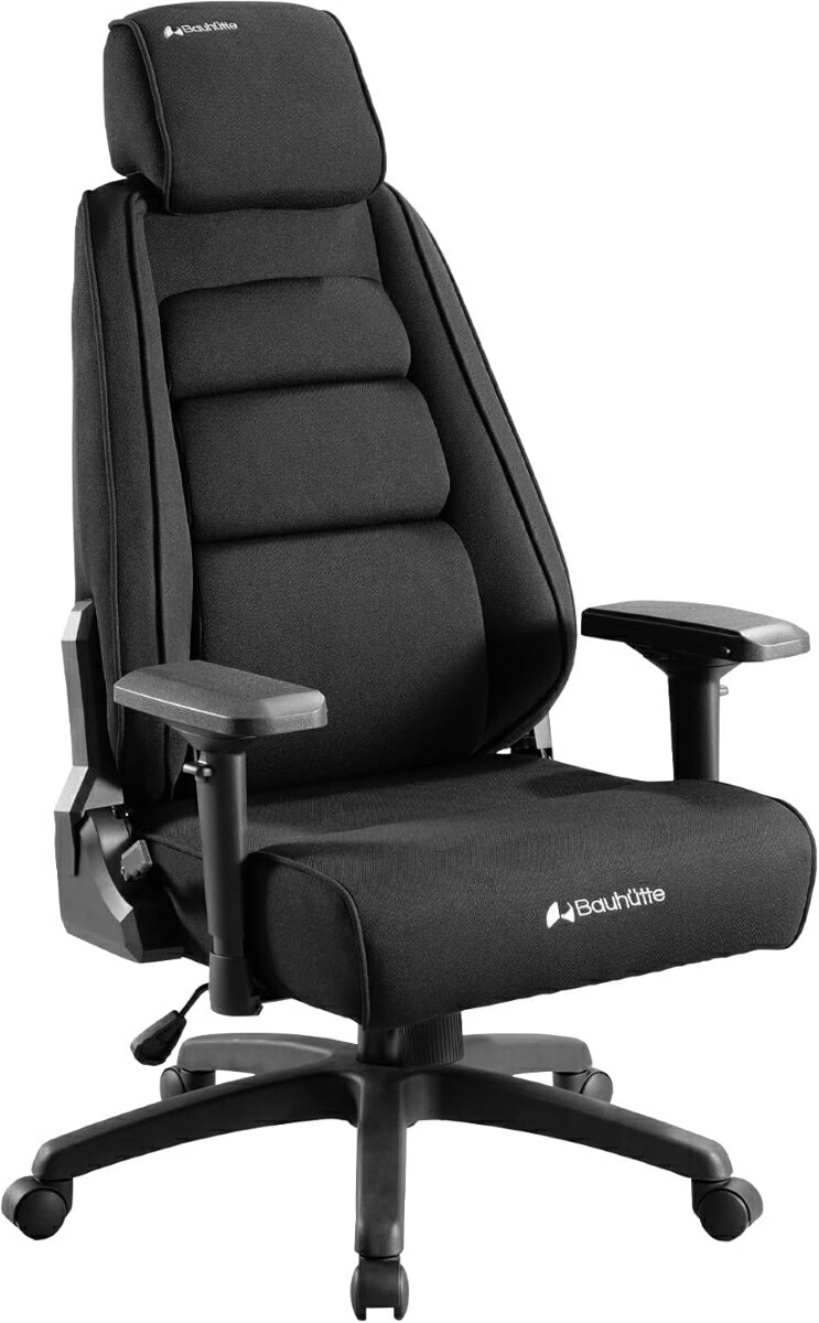 バウヒュッテ ゲーミングチェア ブラック G-590-BK Bauhutte 座面が傾く前傾チルト機能 肩まわりが広いノンバケット形状