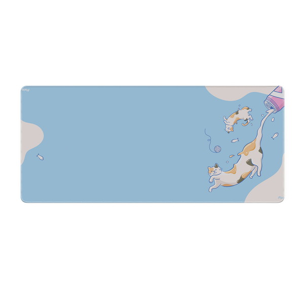PIXIO｜ピクシオ ゲーミングマウスパッド 900x400x3mm XXLサイズ 猫は液体 ブルー PXMP024XXL-O