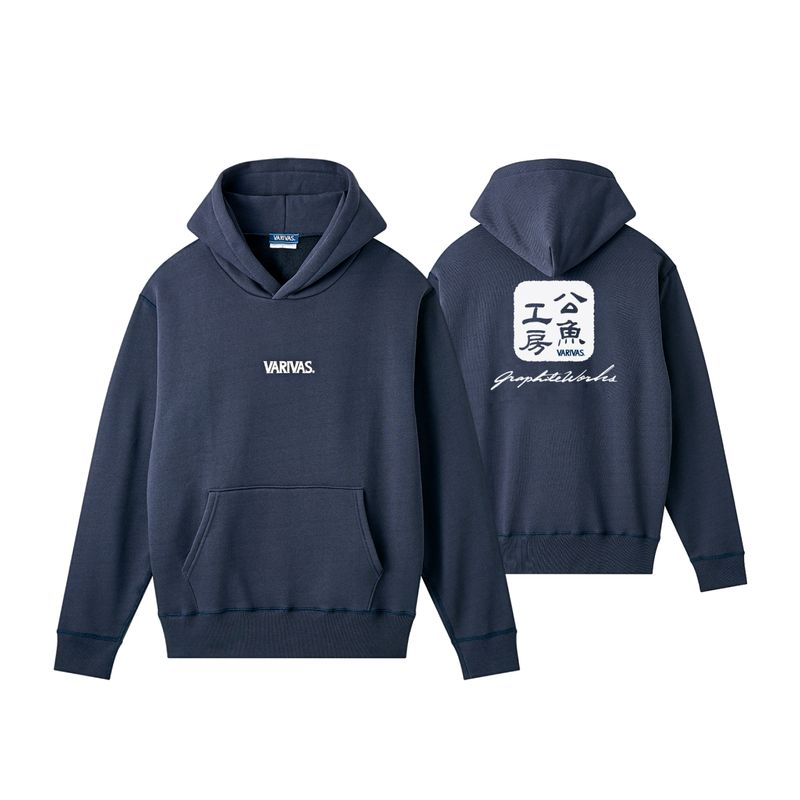 VARIVAS 公魚工房グラフィックパーカー ネイビー 楽天市場】バリバス バリバス 公魚工房 プレミアム プルオーバー