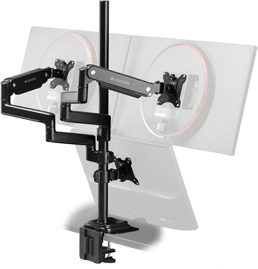 バウヒュッテ ロングモニターアームMS マルチタイプ ブラック Bauhutte 3画面までモニター設置可能 稼働距離最大約76cm 34インチ対応 BMA-2MS-BK