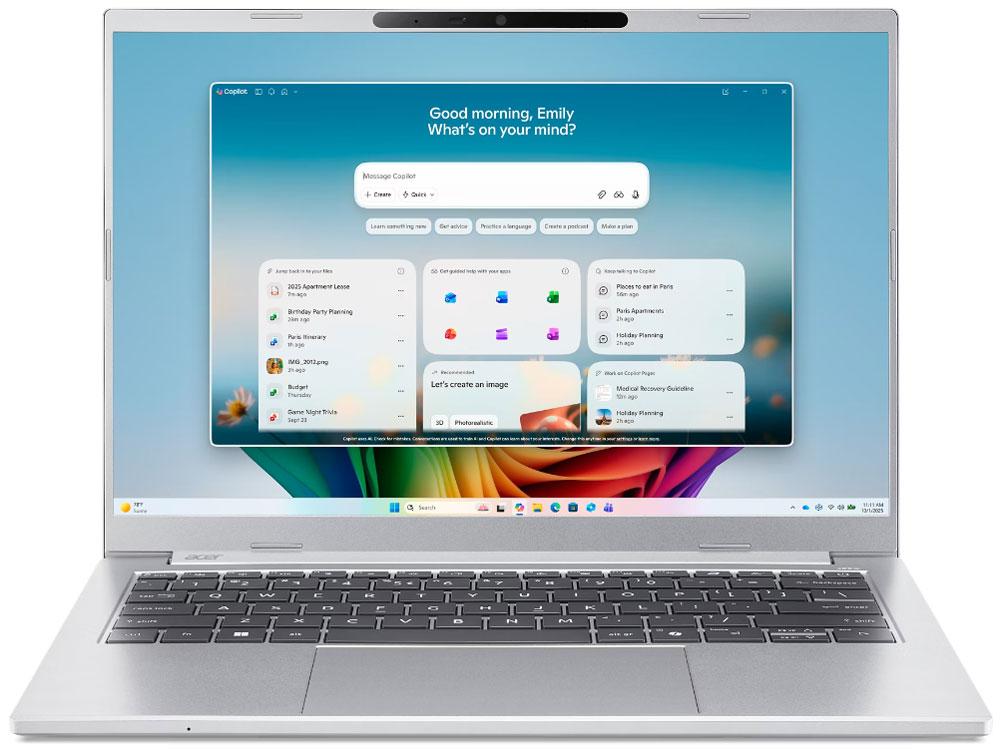 ACER｜エイサー ノートパソコン Aspire 14 AI ピュアシルバー A14-I71M-N76Z/F Copilot+ PC /14.0型 /Windows11 Home /intel Core Ultra 7 /メモリ：16GB /SSD…