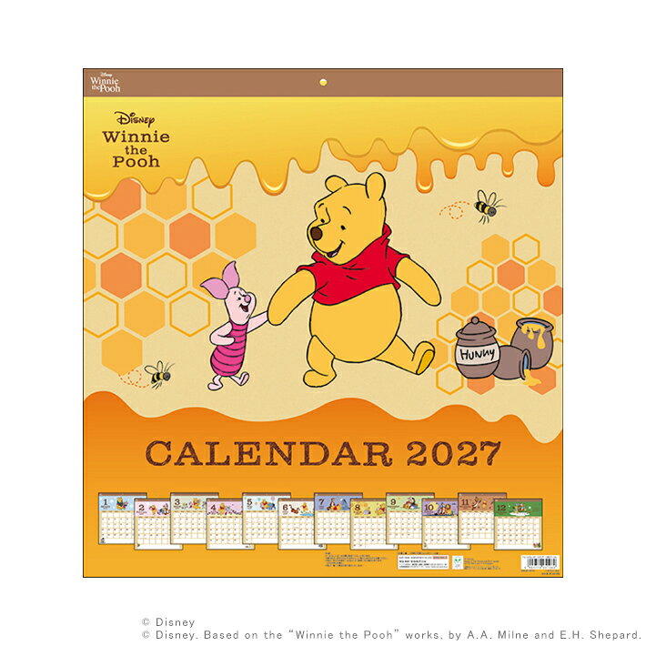 くまのプーさん 2027Calendar 壁掛けカレンダー2027年 ウォールカレンダースクエア インテリア 書き込み 令和9年暦 ディズ