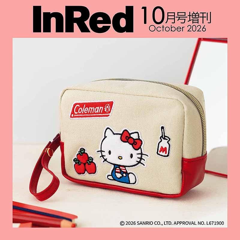 In Red インレッド 本/雑誌 2026年10月号増刊 Coleman コールマン×ハローキティ レトロな可愛さたっぷり ワッペン付きポーチ / 宝島社