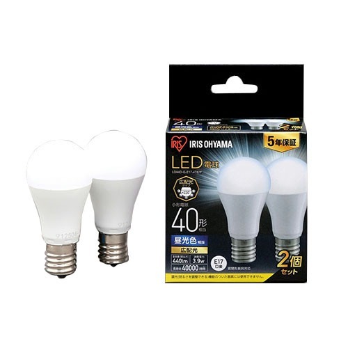 アイリスオーヤマ LED電球 E17 広配光2P 昼光色 40形 440lm LDA4D-G-E17-4T62P(2個入)