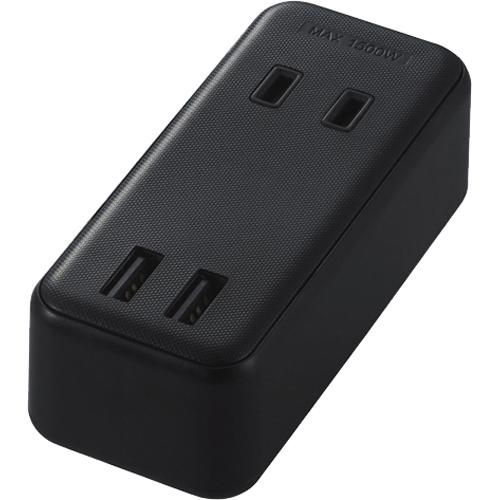エレコム USB付き電源タップ 直挿し USB*2ポート(合計2.4A) AC*2個口 MOT-U07-22BK(1個)