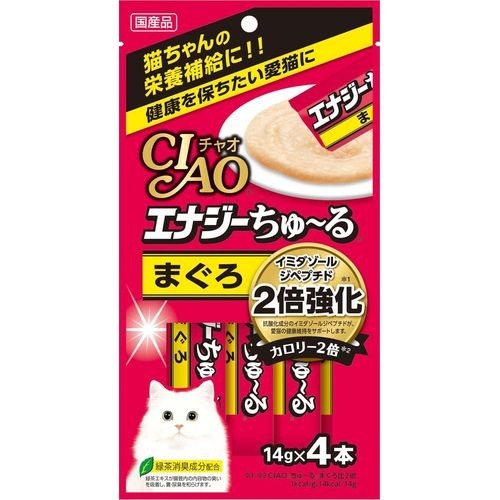 いなば 猫用おやつ チャオ エナジー ちゅ〜る (まぐろ かつお とりささみ) 14g×4本入 各2袋×3種アソート 6個セット