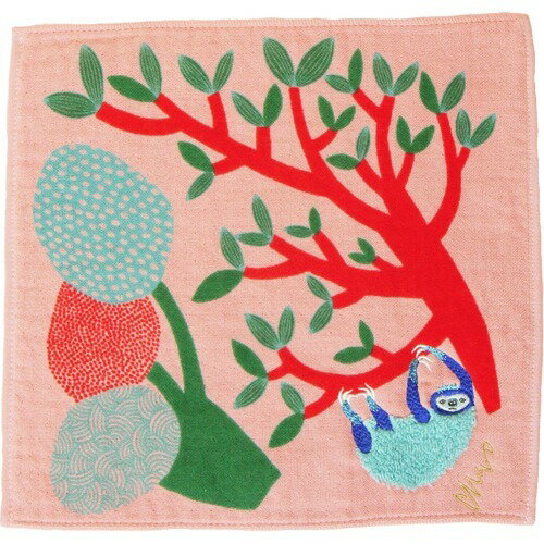 morita MiW モコモコドウブツハンカチ ナマケモノ サーモンピンク(1枚)