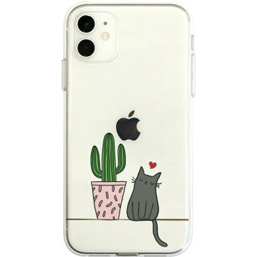 ディーパークス iPhone 11 ソフトクリアケース サボテンと猫 DS17259i61R(1個)