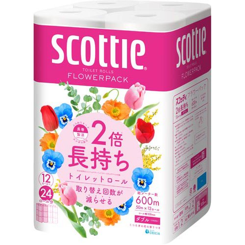 トイレットペーパー ダブル シングル スコッティ 2倍 激安 フラワーパック 4個セット紙クレシア 長巻き 2倍巻き 100m 12ロール×4個