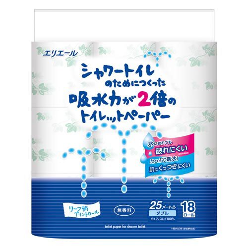 エリエール シャワートイレのためにつくった吸水力が2倍のトイレットペーパー 25m 18ロール ダブル 大王製紙